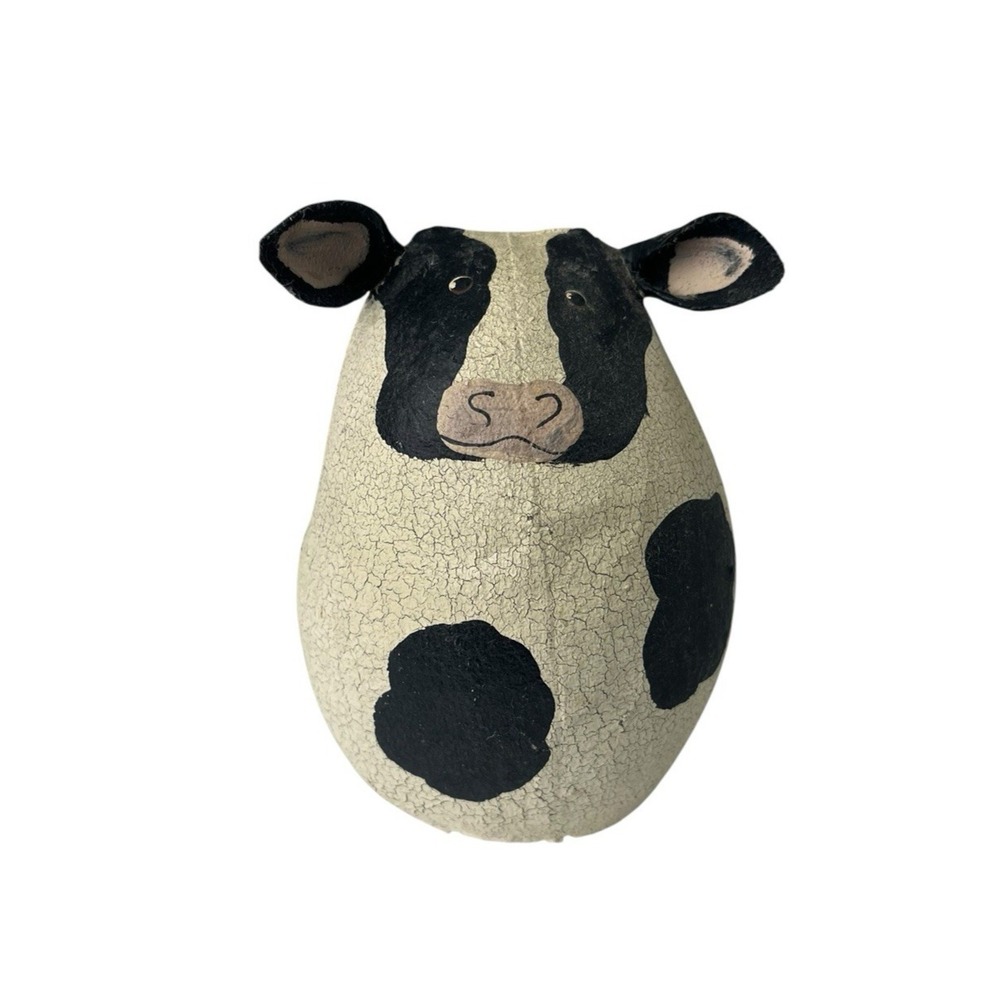 Natalie Silitch Folk Art Cow Figure Soft Crackled Painted Canvas Signed 5.25"